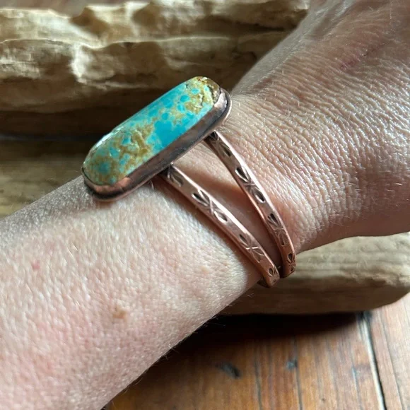 Turquoise and Copper Women's Cuff Bracelet - Picture 2 of 7